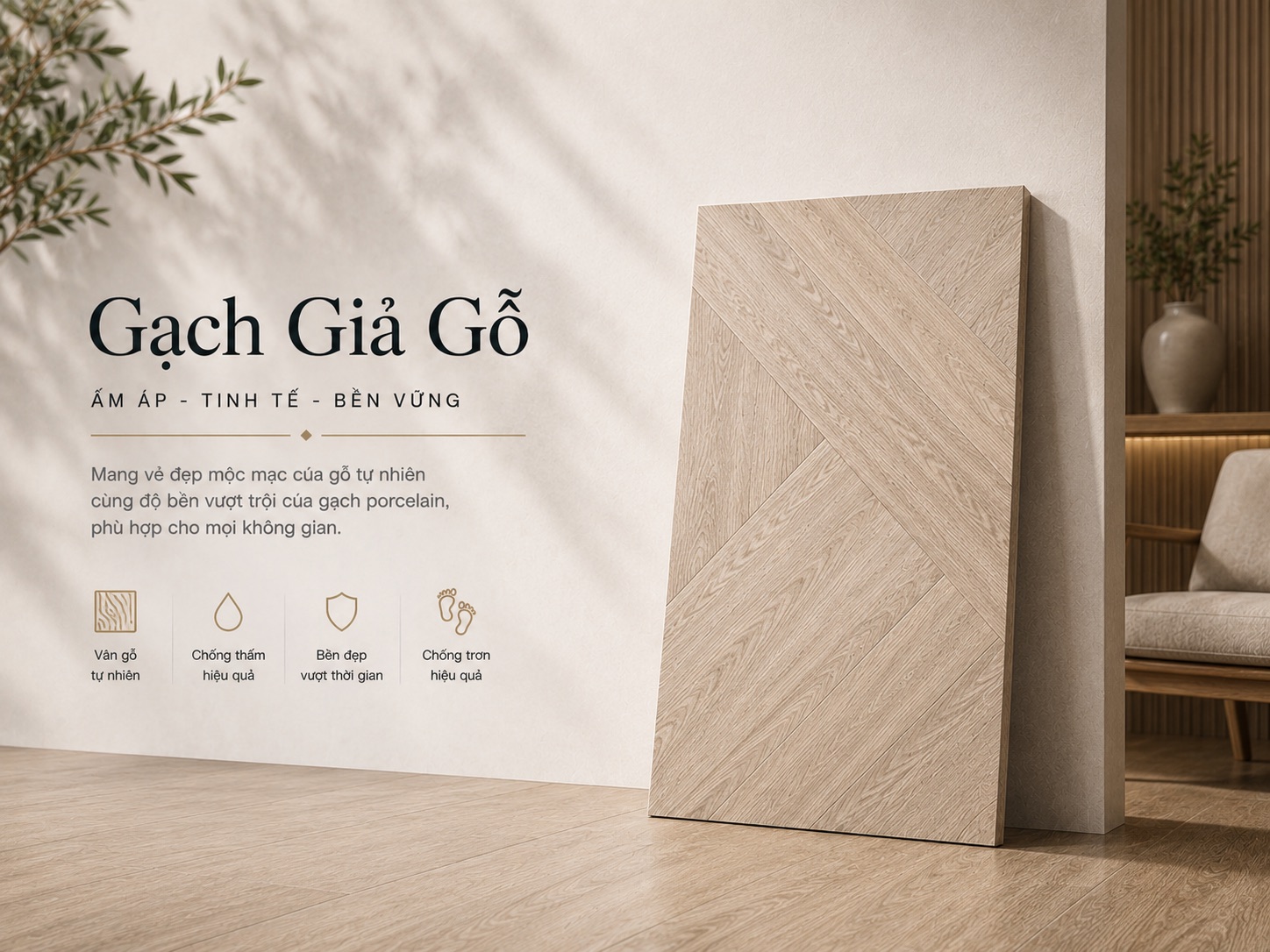 Gạch vân gỗ porcelain — ấm áp như gỗ thật, bền hơn gỗ